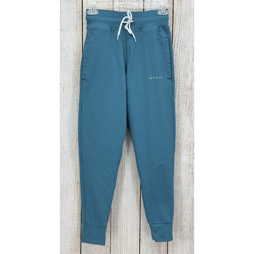NVGTN Joggers Small Teal Blue Nylon Spandex Drawstring Waist Tapered‎ Leg